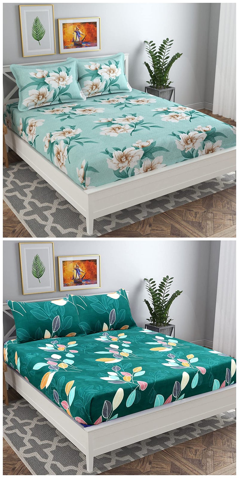 VAS COLLECTIONS Prime Collection Combo Pack of 2 Double Bedsheet with 4 Pillow Covers | 160 TC Soft Brushed Glace Cotton -Long Lasting & Wrinkle Free - | 225X228 Cm Or 7.5X7.5 Ft-Grey & Yellow - Image 5