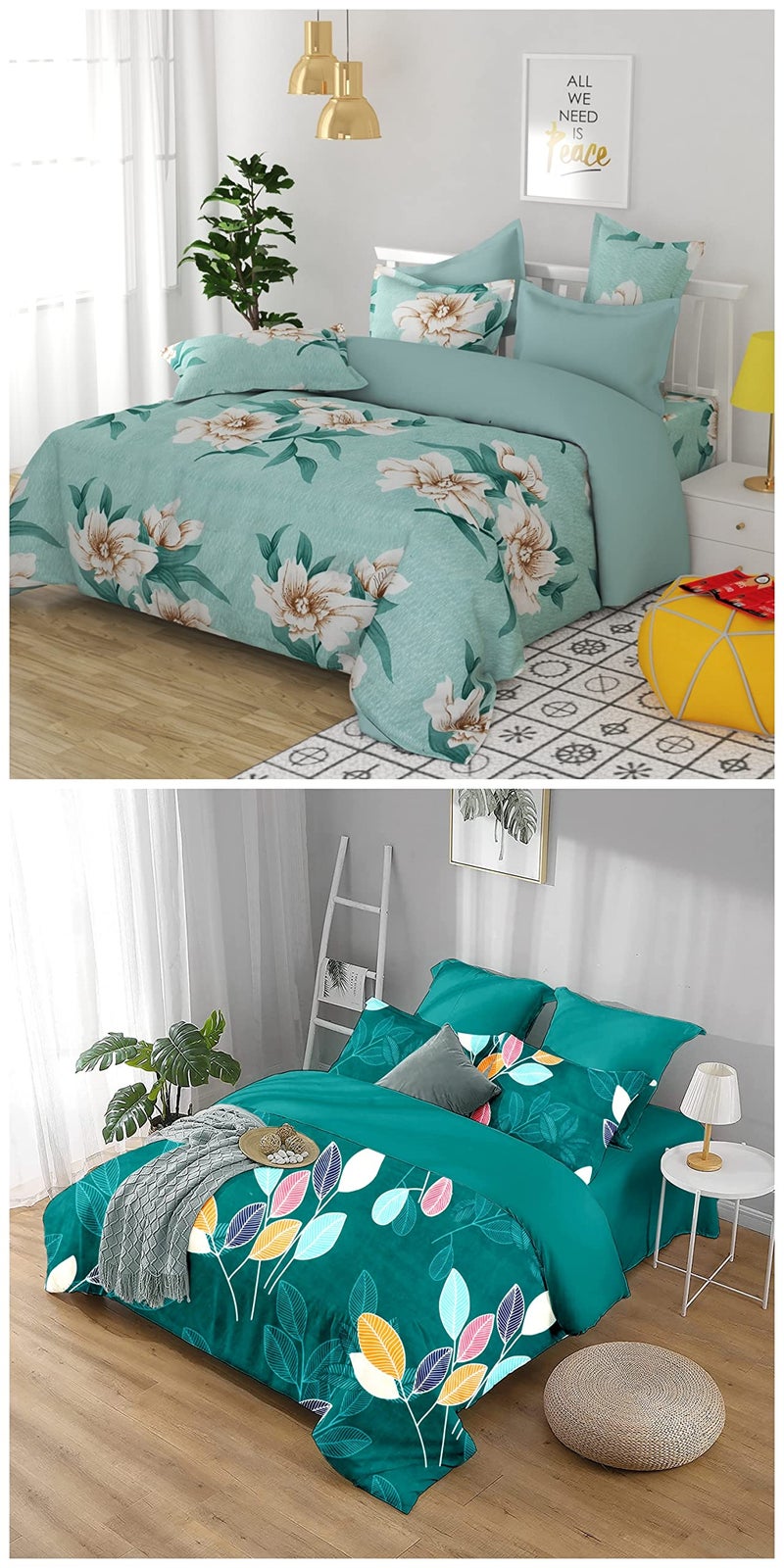 VAS COLLECTIONS Prime Collection Combo Pack of 2 Double Bedsheet with 4 Pillow Covers | 160 TC Soft Brushed Glace Cotton -Long Lasting & Wrinkle Free - | 225X228 Cm Or 7.5X7.5 Ft-Grey & Yellow - Image 4