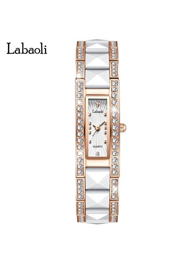 Labaoli New Arrival Ceramic Square Women Watch Full Rhinestone Bezel Rose Gold Bracelet 30M Waterproof Quartz Wristwatch - Image 1