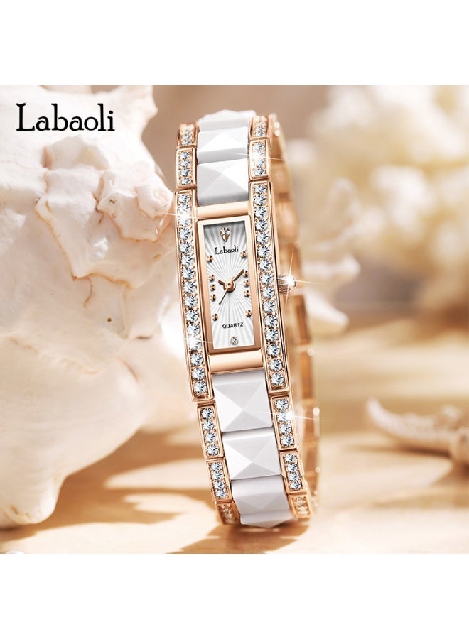 Labaoli New Arrival Ceramic Square Women Watch Full Rhinestone Bezel Rose Gold Bracelet 30M Waterproof Quartz Wristwatch - Image 2