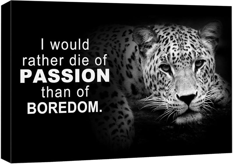 Wall26 Canvas Print Wall Art I Would Rather Die of Passion with Tiger Animals Wildlife Photography Realism Rustic Portrait Dark Black and White for Living Room, Bedroom, Office - 12"x18" - Image 1