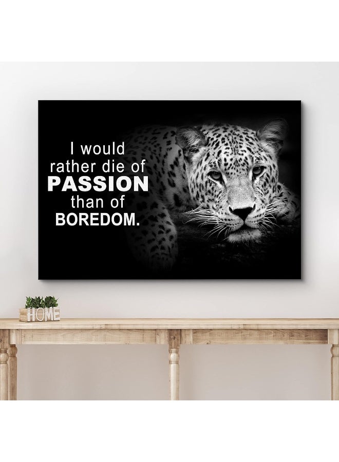 Wall26 Canvas Print Wall Art I Would Rather Die of Passion with Tiger Animals Wildlife Photography Realism Rustic Portrait Dark Black and White for Living Room, Bedroom, Office - 12"x18" - Image 3