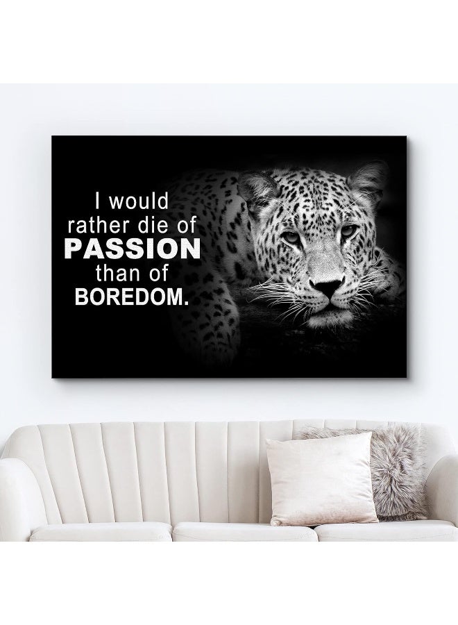 Wall26 Canvas Print Wall Art I Would Rather Die of Passion with Tiger Animals Wildlife Photography Realism Rustic Portrait Dark Black and White for Living Room, Bedroom, Office - 12"x18" - Image 2