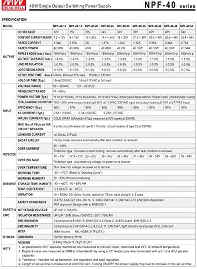 Mean Well NPF 40 24 24V 1.67A 40W Single Output LED Power Supply with PFC - Image 4