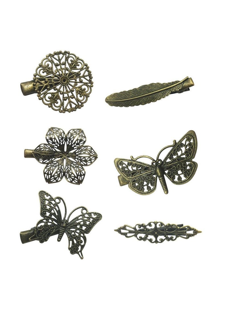 Lizzie Kay 6 Assorted Vintage Hair Clips Pins Butterfly Dragonfly Flower Feather Women Girls 