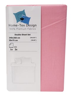 Home-Tex Design Hometex Design Double/King Size Dyed Flat Sheet Pink 3 piece set - 1 Flat sheet 240x260cm + 2 pillow covers (50x75 cm)  - Image 2
