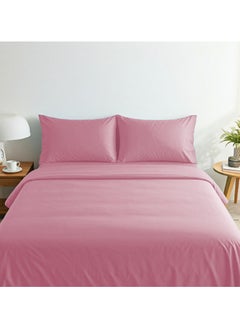 Home-Tex Design Hometex Design Double/King Size Dyed Flat Sheet Pink 3 piece set - 1 Flat sheet 240x260cm + 2 pillow covers (50x75 cm)  - Image 1