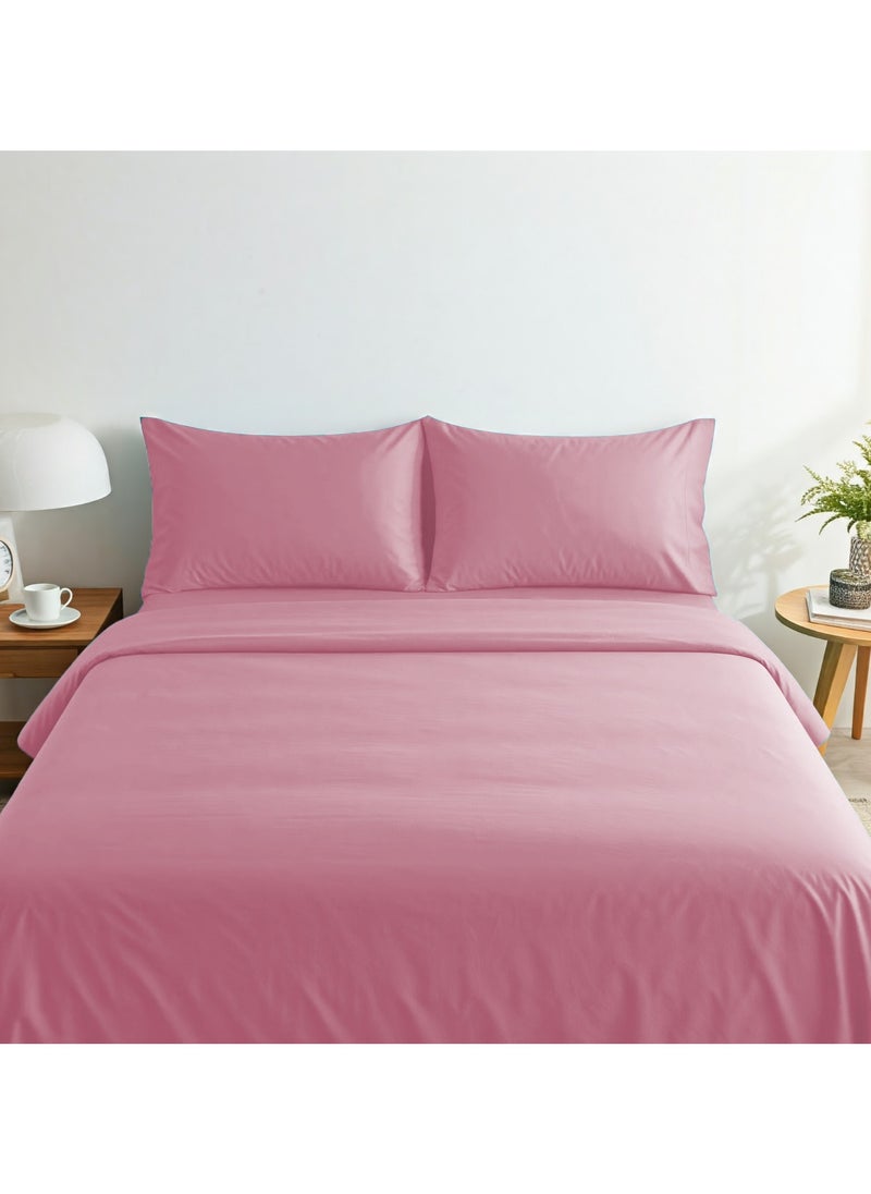 Home-Tex Design Hometex Design Double/King Size Dyed Flat Sheet Pink 3 piece set - 1 Flat sheet 240x260cm + 2 pillow covers (50x75 cm)  - Image 1