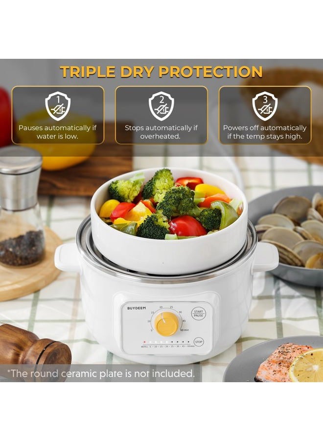 BUYDEEM G32 Electric Food Steamer 1.6QT, Stainless Steel Steamer for Vegetable Egg Seafood, 8 Time Settings, Triple Dry Protection, Quick Steam, Healthy Cooking for Fitness People & Mom, Arctic White - Image 5