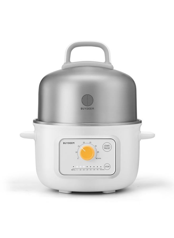 BUYDEEM G32 Electric Food Steamer 1.6QT, Stainless Steel Steamer for Vegetable Egg Seafood, 8 Time Settings, Triple Dry Protection, Quick Steam, Healthy Cooking for Fitness People & Mom, Arctic White - Image 1