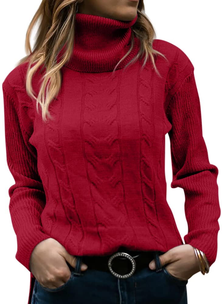 Langwyqu Womens' Turtleneck Long Sleeve Cable Knit Sweaters - Image 1