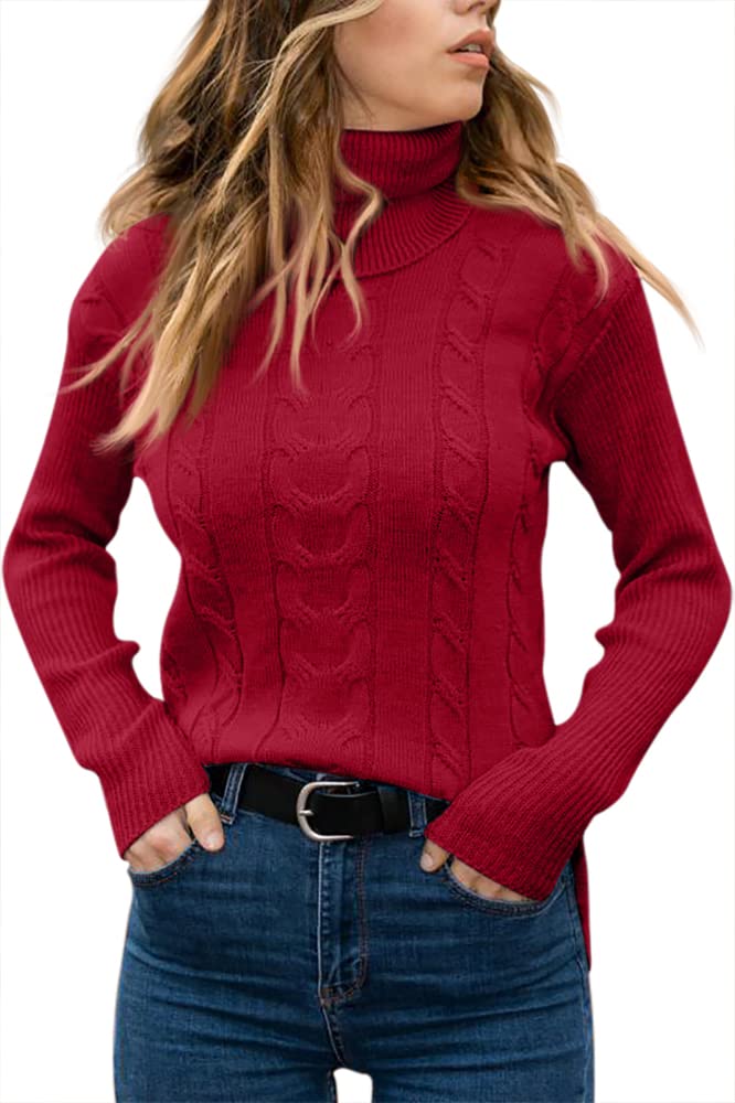 Langwyqu Womens' Turtleneck Long Sleeve Cable Knit Sweaters - Image 2