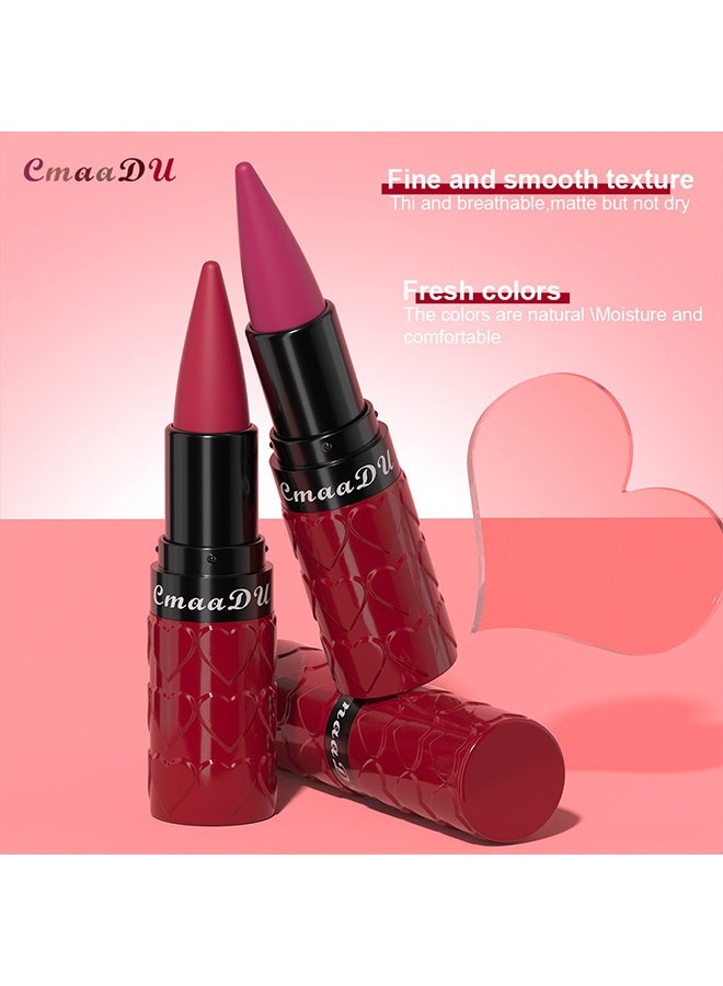 CmaaDu Matte Lipstick, Pointed Tip Velvet Deep Burgundy Lipstick, Heart‑Shaped Tube Non‑Drying Creamy Matte Lip Makeup, Long‑Lasting High Pigment Lip Crayon 04 - Image 3
