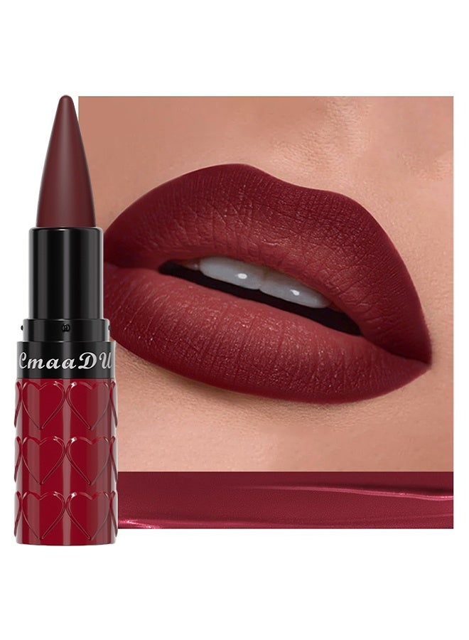 CmaaDu Matte Lipstick, Pointed Tip Velvet Deep Burgundy Lipstick, Heart‑Shaped Tube Non‑Drying Creamy Matte Lip Makeup, Long‑Lasting High Pigment Lip Crayon 04 - Image 1