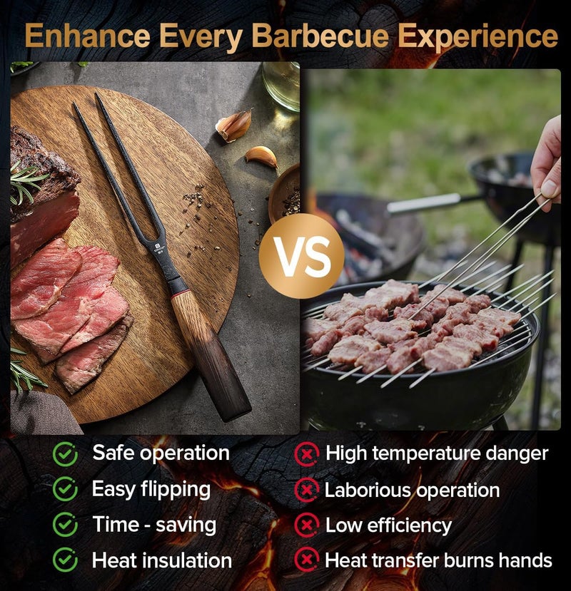 XINZUO 5.9 Inch Meat Carving Fork,High-Strength 430 Stainless Steel,2 Prong Kitchen Forks For Barbecue, Serving, Cooking, Grilling, Roasting,Ergonomic White Oak + Red G10 Gasket Handle - Image 5