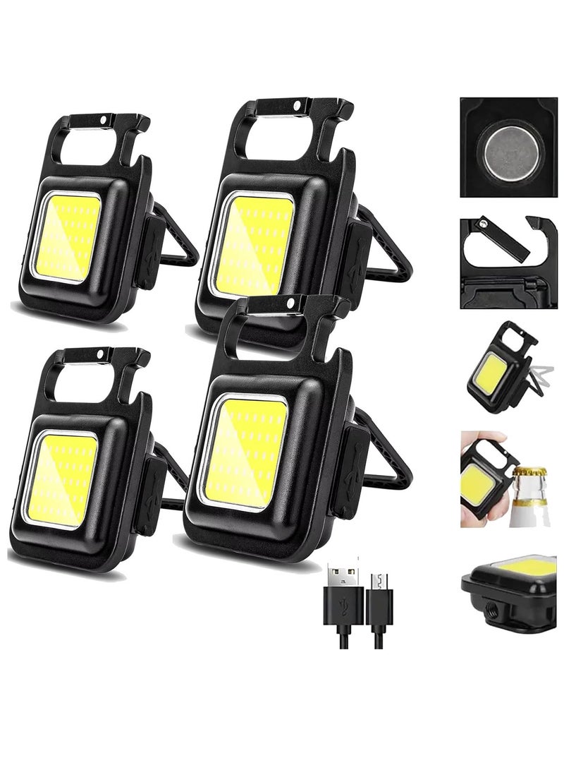 4-piece set, mini handheld flashlight, COP keychain work light, 4-mode light, rechargeable portable emergency light, 500mAh, suitable for hiking, fishing, camping, and outdoor activities  - Image 1