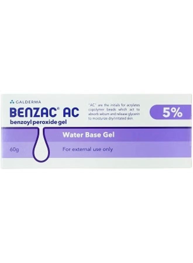 Benzac AC 5% Acne Gel – 60 g – Topical Benzoyl Peroxide Gel for Acne, Blackheads & Pore Purifying