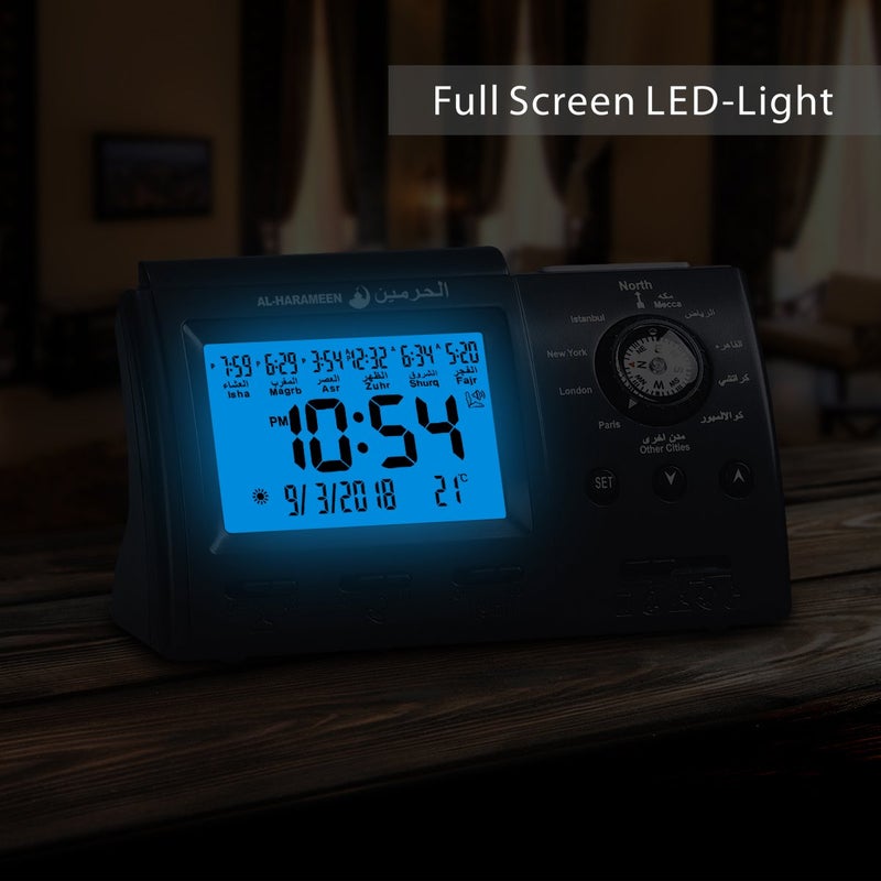 AL-HARAMEEN Masque, Islamic,Muslim,Prayer Times,Wall Clock,Bedside Clock/Decorative Clock/Mecca/Makkah/Arabia/in LCD ClockHA-3005 (Black) - Image 3