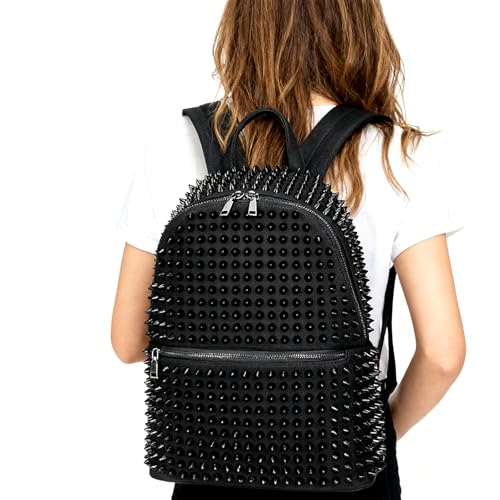 CmengAo Black Studded Backpack for Women, Large Punk Casual Traveling Daypack Rivet Backpack - Image 2