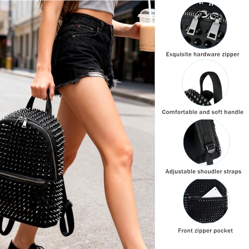 CmengAo Black Studded Backpack for Women, Large Punk Casual Traveling Daypack Rivet Backpack - Image 5