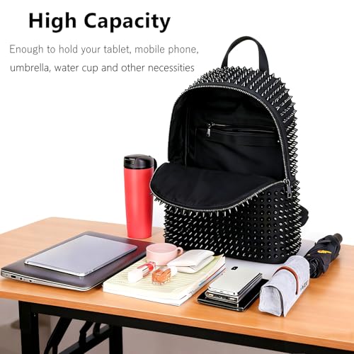 CmengAo Black Studded Backpack for Women, Large Punk Casual Traveling Daypack Rivet Backpack - Image 4