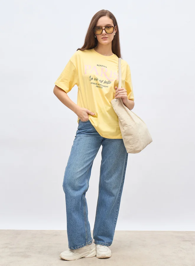Styli Styli Paris Graphic Print Oversized Longline T-Shirt