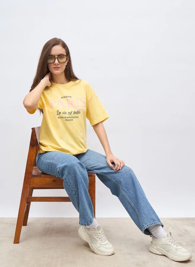 Styli Styli Paris Graphic Print Oversized Longline T-Shirt