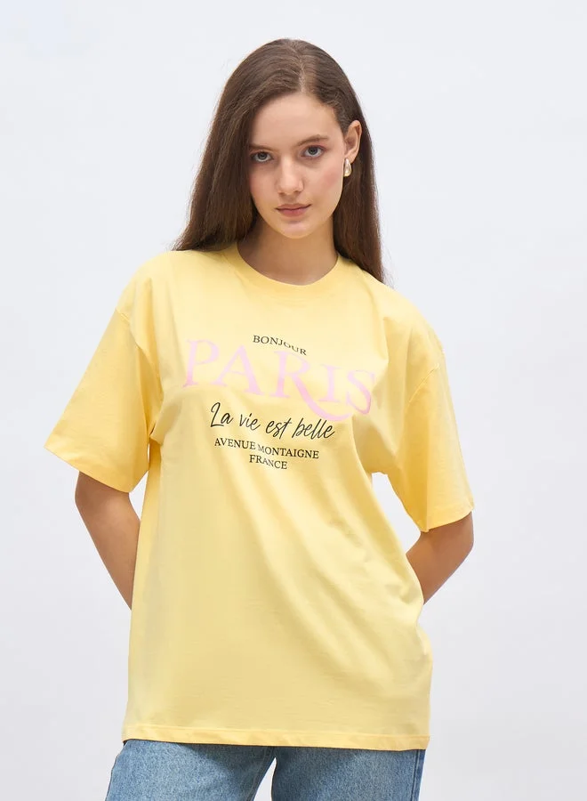 Paris Graphic Print Oversized Longline T-Shirt
