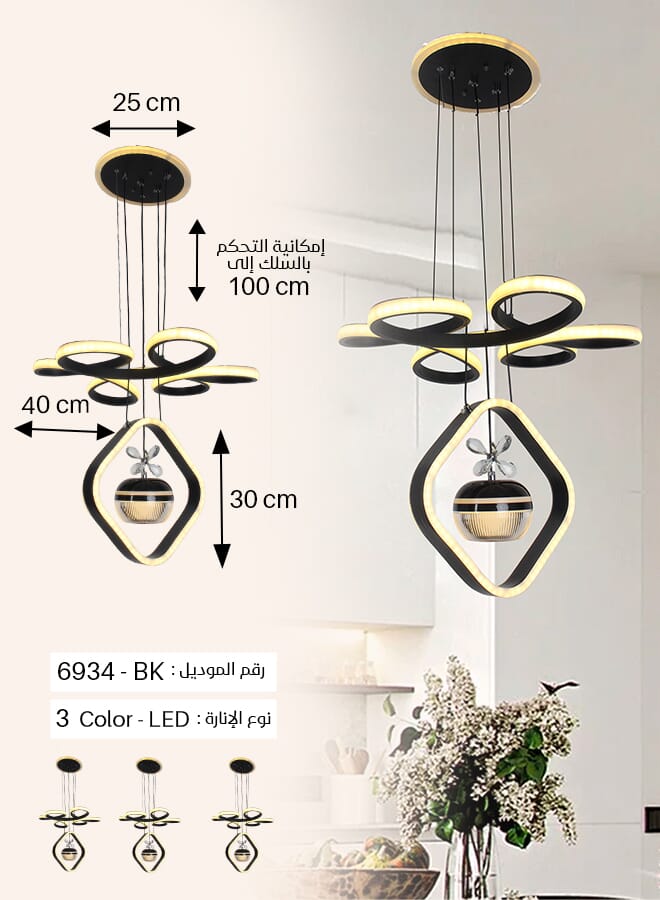 بيست باور ثريا LED أكريليك حديثة 6934 مع 3 مستويات إضاءة، طول قابل للتعديل 100 سم وقاعدة إضاءة - Image 3