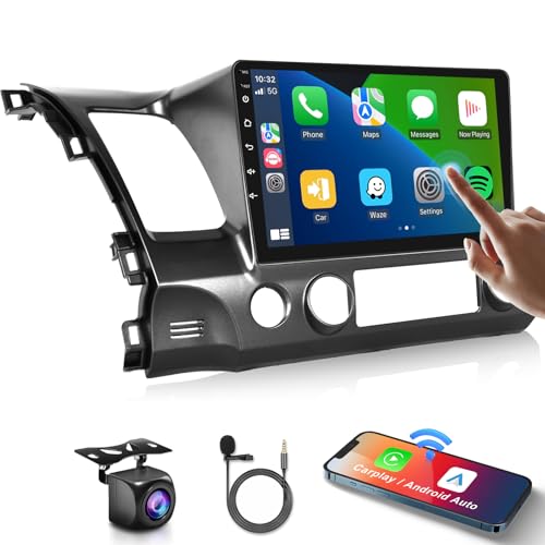 Podofo لـ هوندا سيفيك 2006-2011 نظام ستيريو سيارة لاسلكي يدعم كار بلاي أندرويد أوتو مع نظام تحديد المواقع GPS وكاميرا خلفية AHD وجهاز استقبال راديو FM RDS و EQ SWC 2G+64G - Image 1
