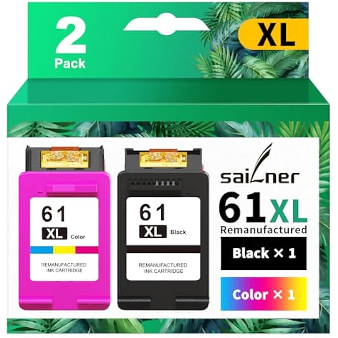 61 INK CARTRIDGE COMBO PACK REPLACEMENT FOR HP INK 61 BLACK AND COLOR COMBO PACK 61XL FOR ENVY 4500 4501 4502 5530 OFFICEJET 4630 4635 DESKJET 1000 1010 1510 2540 2541 SERIES PRINTER 61 INK - Image 1