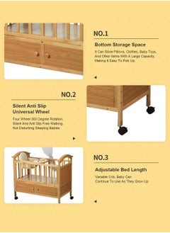 MaBaby Wood Baby Crib Bed Adjustable Length Shaking Bed for Infant  - Image 3