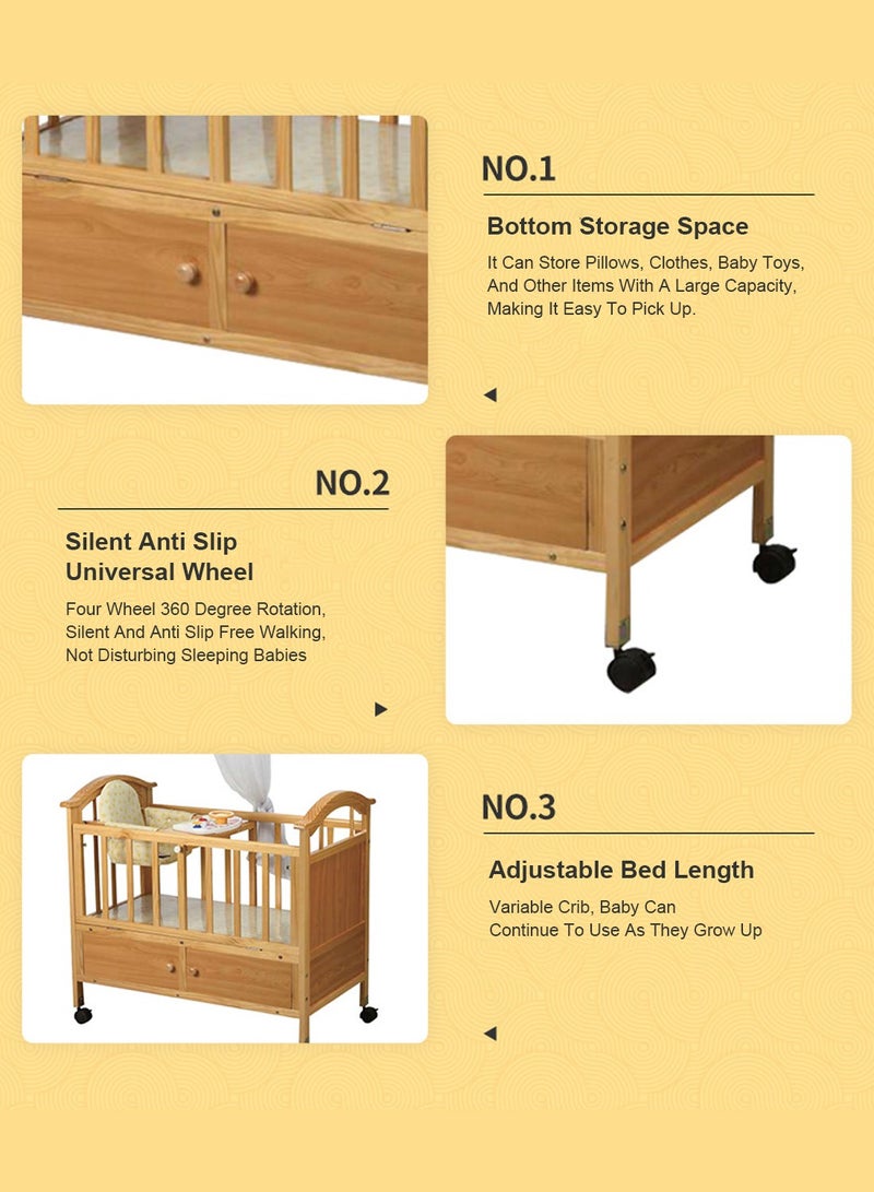 MaBaby Wood Baby Crib Bed Adjustable Length Shaking Bed for Infant - Image 3