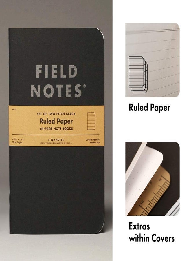فيلد نوتس مجموعة من دفتري ملاحظات Field Notes باللون الأسود الداكن (4.75 × 7.5 بوصة)، مسطرين، 64 صفحة | دفتر ملاحظات صغير الحجم وخفيف الوزن للاستخدام اليومي، مصنوع من ورق 90 جرامًا للمتر المربع وغلاف ورقي | دفاتر عمل لتدوين الملاحظات | صنع في الولايات المتحدة الأمريكية - Image 2