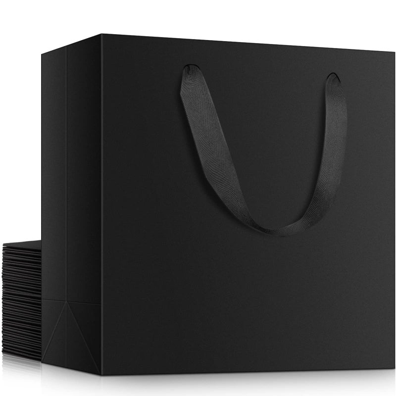 EUSOAR Large Black Gift Wrap Bags, 20pcs 12.5"x4.5"x11" Kraft Paper Black Shopping Bags with Handles Bulk,Retail Wrapping Bags for Business, Craft Grocery, Boutique, Party Favor, Wedding - Image 1