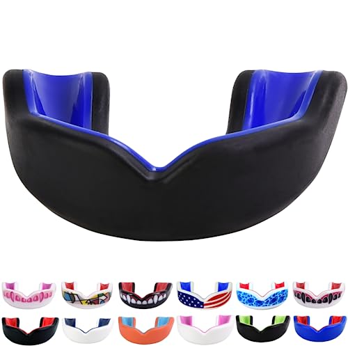 Oral Mart Black/Blue Youth Mouthguard for Kids - Youth Mouthguard for Karate, Flag Football, Martial Arts, Taekwondo, Boxing, Football, Rugby, BJJ, Muay Thai, Soccer, Hockey (with Free Case) - Image 1