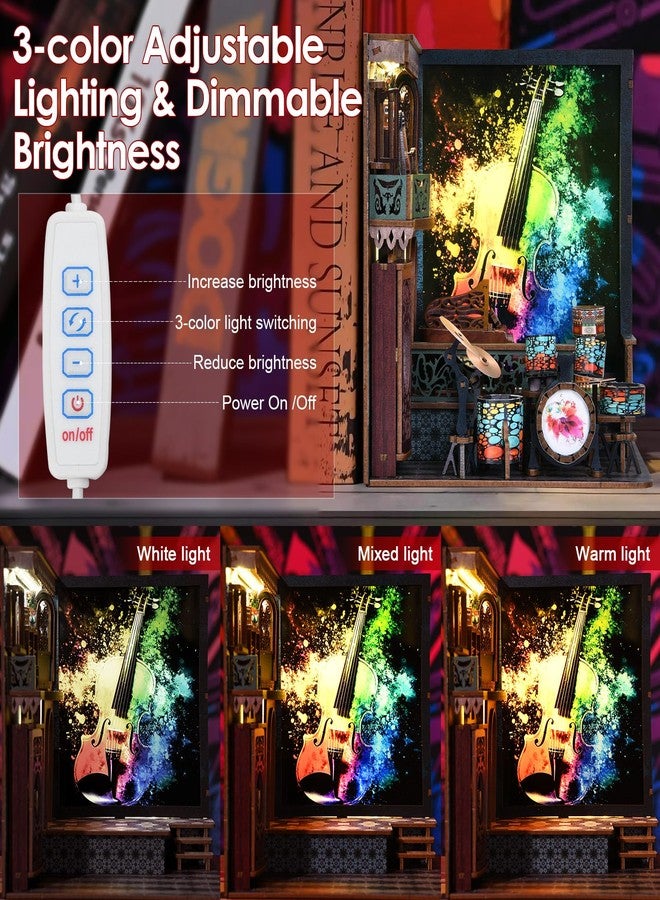 Foyucool DIY Book Nook Kit, Miniature Bookshelf Decor with LED Lights, Laser-Cut Wooden Craft Set for Adults, Creative Gift for Christmas, Birthday, Music House - Image 4