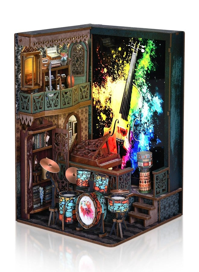 Foyucool DIY Book Nook Kit, Miniature Bookshelf Decor with LED Lights, Laser-Cut Wooden Craft Set for Adults, Creative Gift for Christmas, Birthday, Music House - Image 1