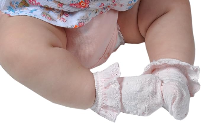 EPEIUS 5 Pack Infants Baby-Girls Eyelet Frilly Lace Socks Princess Ankle Socks for 6-12 Months,Bow Pattern,White/Ivory/Pink/Purple/Green,Shoe Size 2-5.5 - Image 4