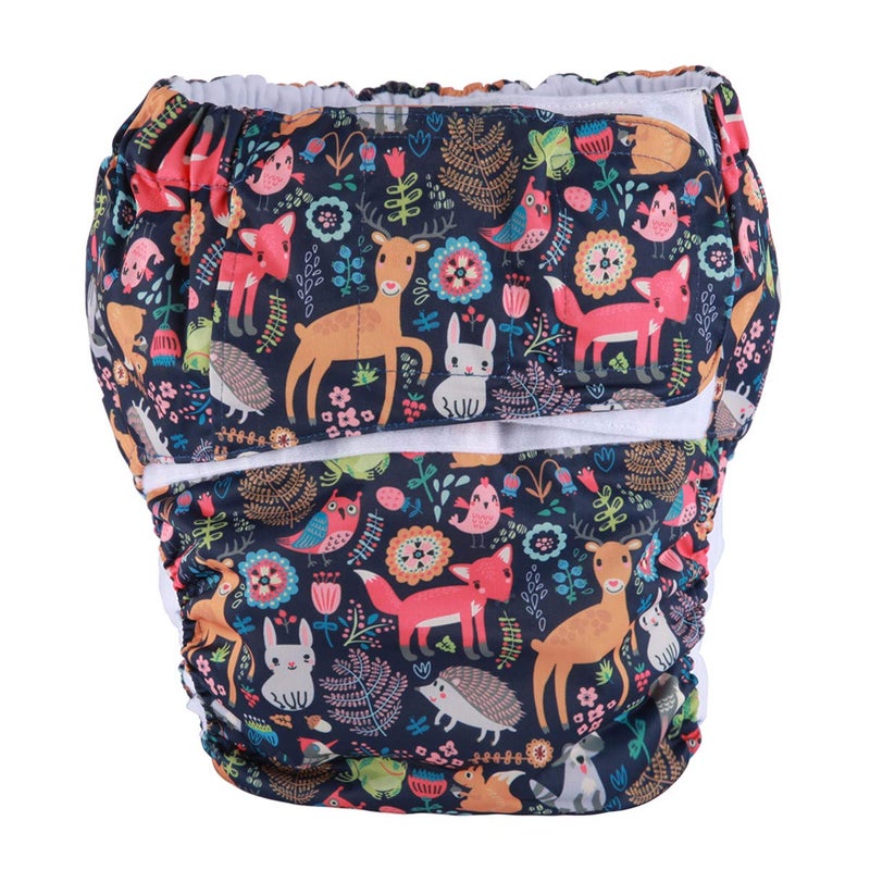 Sigzagor Large Teen Adult Cloth Diaper Nappy Reusable Washable for Disability with Hook and Loop Animal Large 26in to 50in 