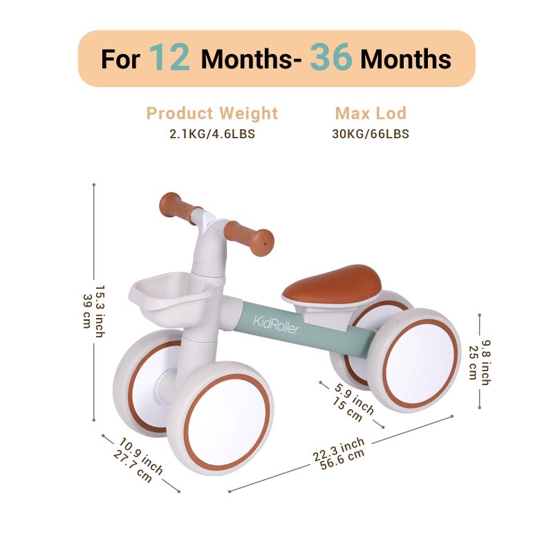 KidRoller Kid's Balance Bikes for 1 Year Old Boys and Girls, 12-36 Months Toddler Ride-on with Adjustable Seat and a Front Basket, First Birthday Gifts (Green) - Image 2