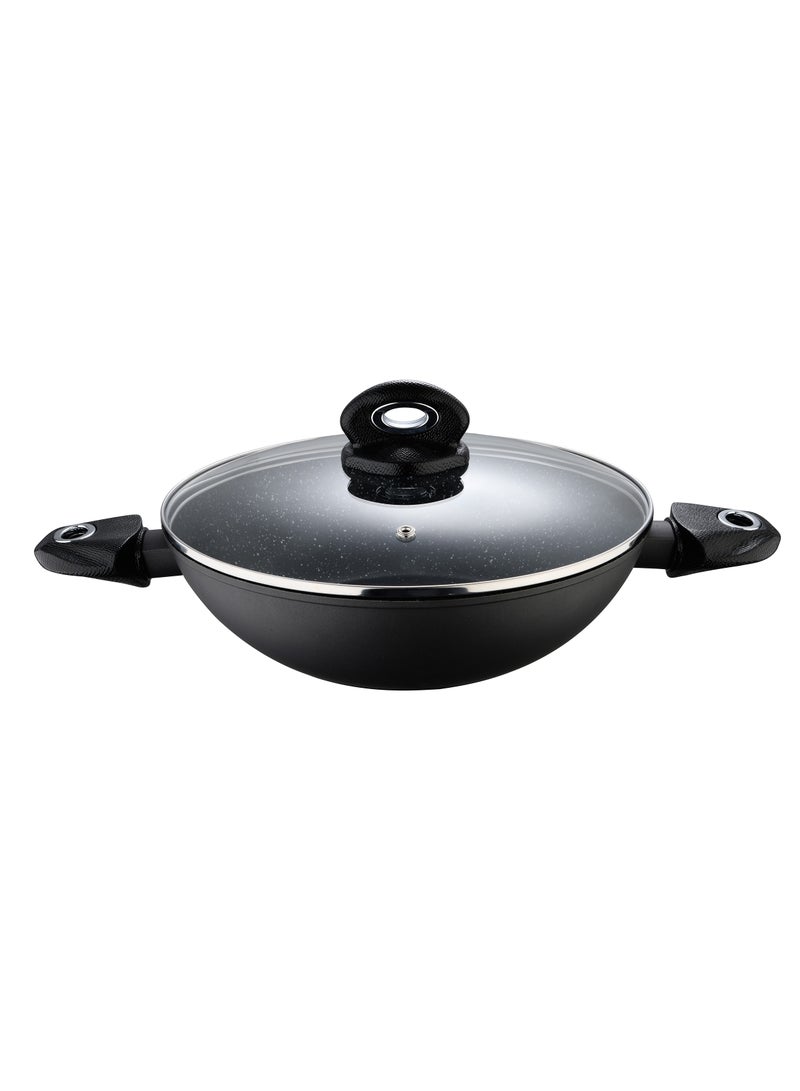 BERGNER ORION FORGED ALUMINUM INDUCTION BOTTOM KADAI + LID 28X7.8 CM WITH HEAT DOT TECHNOLOGY GREY COLOR - Image 1