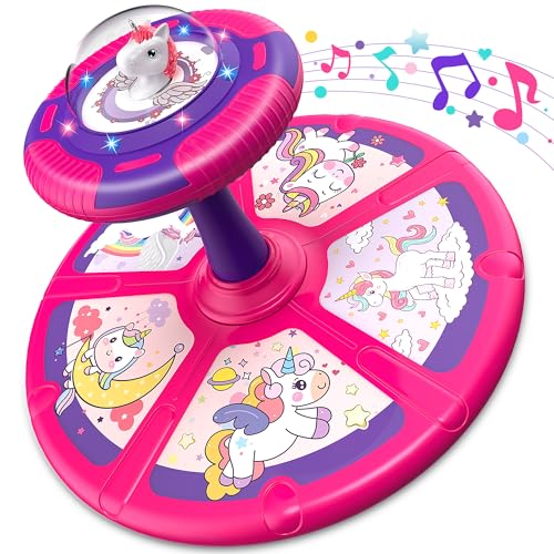 Flooyes Unicorn Sit and Spin Toys for Toddlers Girls 2 Years Old Christmas Birthday Gifts for 1 2 3 4 with LED and Music 360 Spin - Image 1