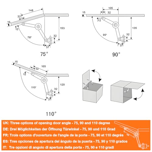 Serplex® Adjustable Folding Lid Support Hinge Stay Bracket, Heavy-Duty Cabinet Door & Toy Box Lid Support, Soft Closing Drop-Down Support Arm with Mounting Screws - Image 3