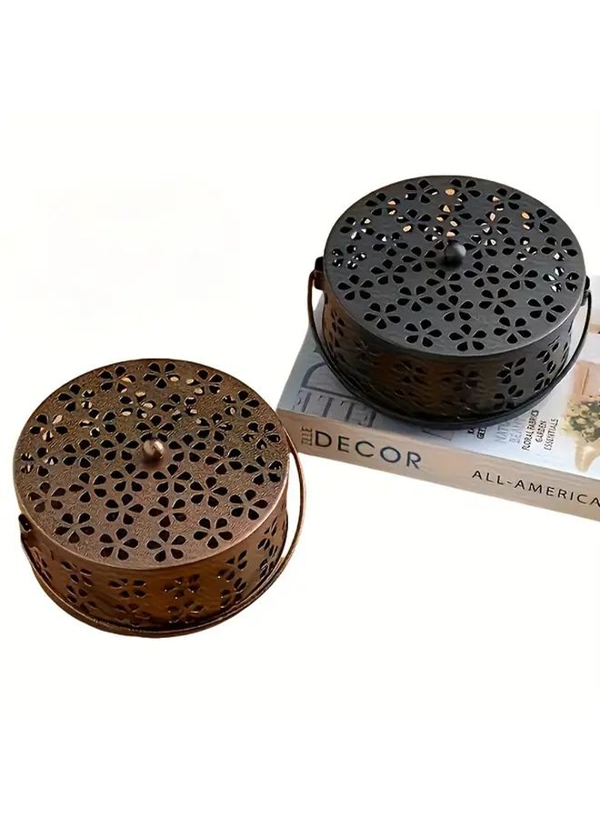 Pink Vintage Metal Cast Iron Mosquito Repellent Holder Incense Burner Portable Floral Design - Image 2