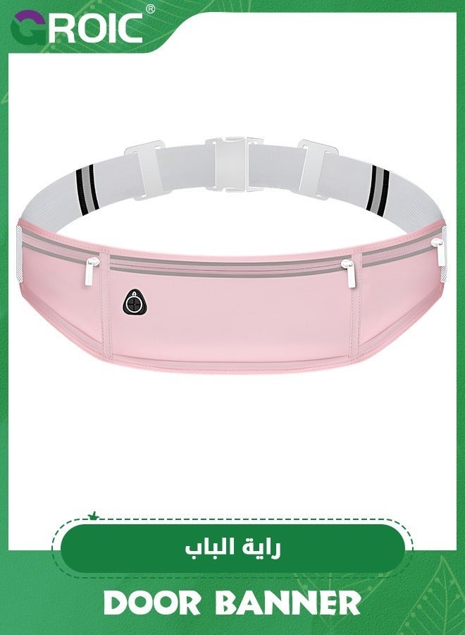 GROIC Running Belt Fanny Packs for Women Slim Belt Bag Jogging Pocket Belt Money Belt Phone Holder Waist Pack for Running Hiking Traveling  Pink - Image 1