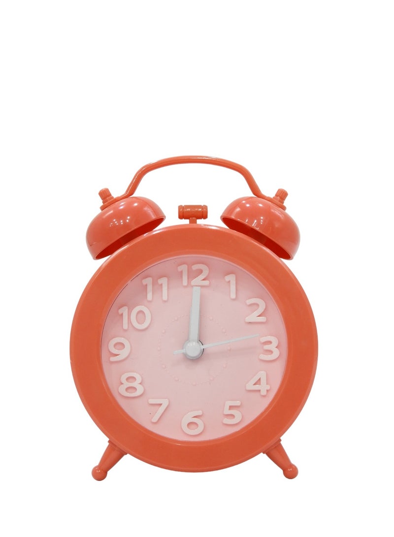 Double Twin Bell Alarm Clocks Retro Wind Up Battery Powered Simple Design for Home Office Students Kids Bedroom Orange