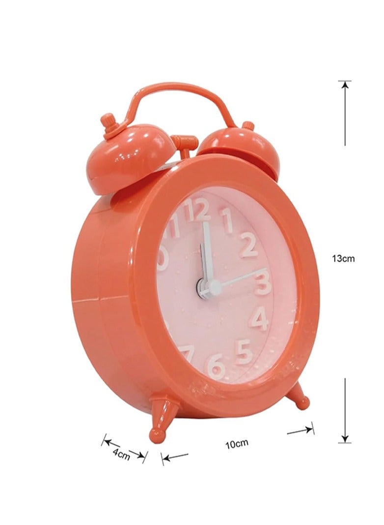 Double Twin Bell Alarm Clocks Retro Wind Up Battery Powered Simple Design for Home Office Students Kids Bedroom Orange
