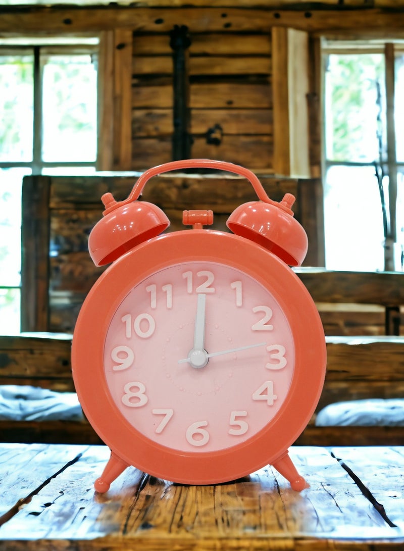 Double Twin Bell Alarm Clocks Retro Wind Up Battery Powered Simple Design for Home Office Students Kids Bedroom Orange