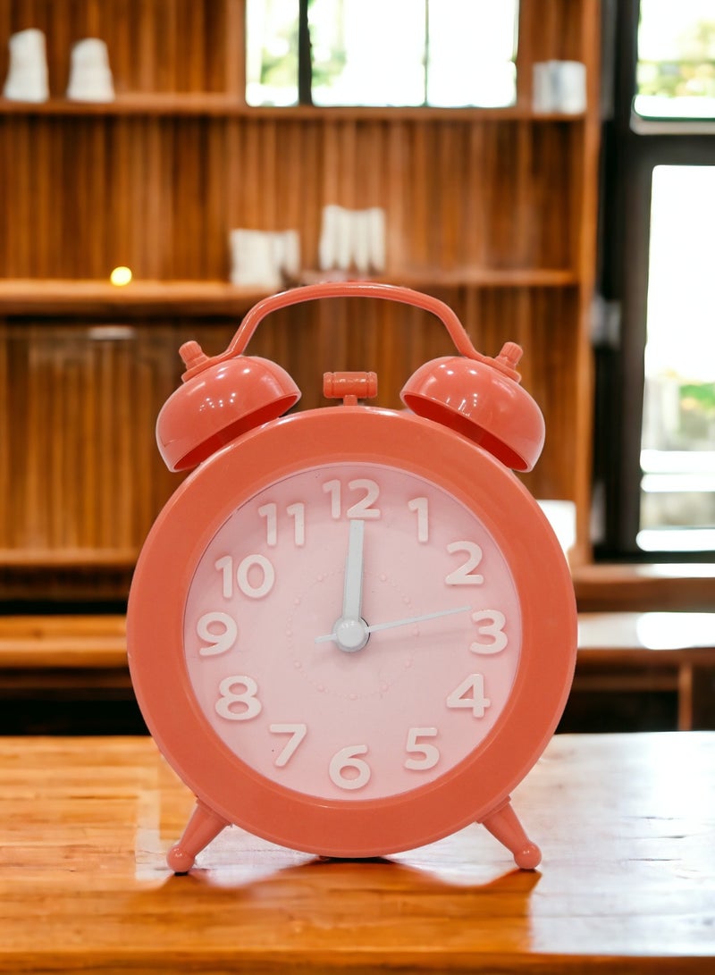 Double Twin Bell Alarm Clocks Retro Wind Up Battery Powered Simple Design for Home Office Students Kids Bedroom Orange